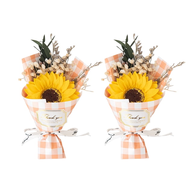 Mini ramo de rosas falsas de girasol, pétalos de flores de jabón hechos a mano, decoración floral artificial, regalo romántico de aniversario, cumpleaños para mujeres, esposas y madres.