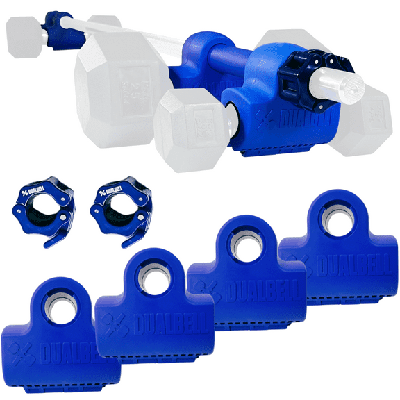 DUALBELL Dumbbell Barbell Converters -Convert Dumbbells to Barbell, Self Balancing 500lb Capacity Barbell Adapters, For 1" Standard Bars, Home Gym Weight Training, Blue Superset w/Blue Weight Collars