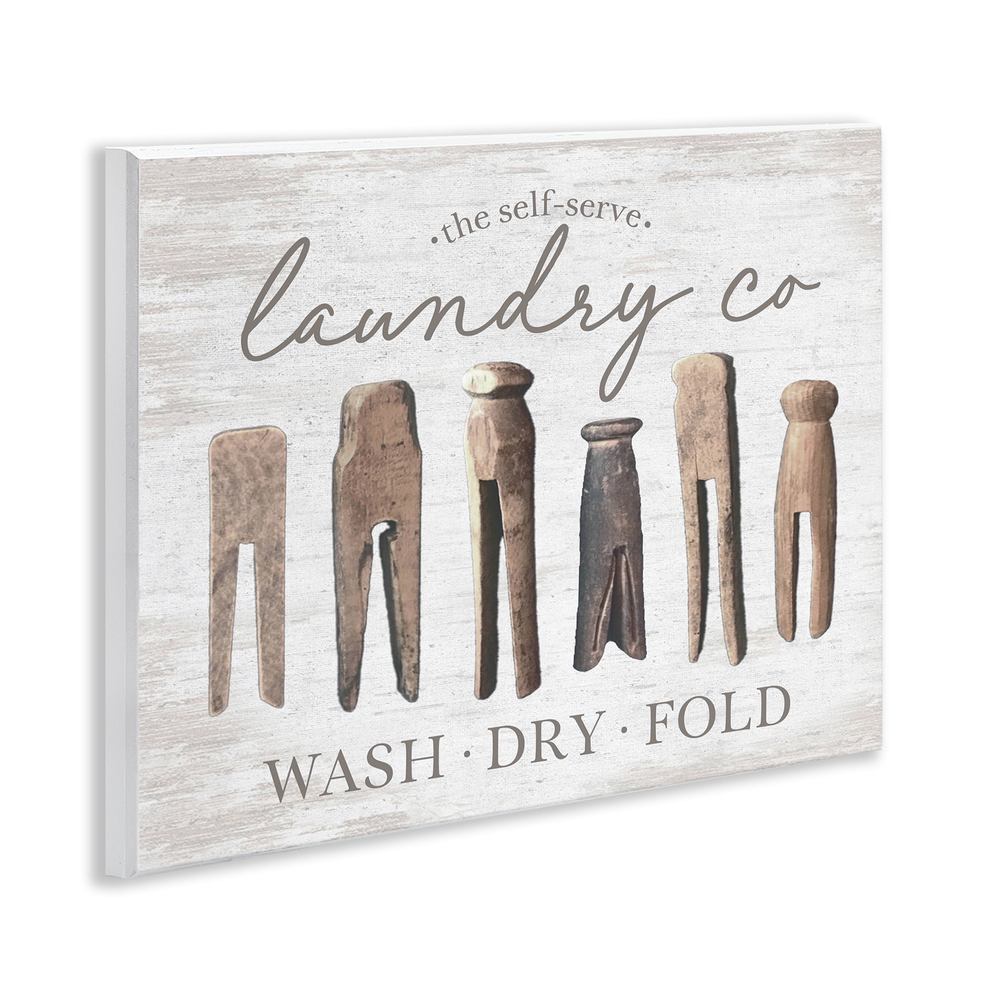 Stupell Industries Rustic Laundry Clothespins Typography Painting Unframed Art Print Wall Art, 14 x 11