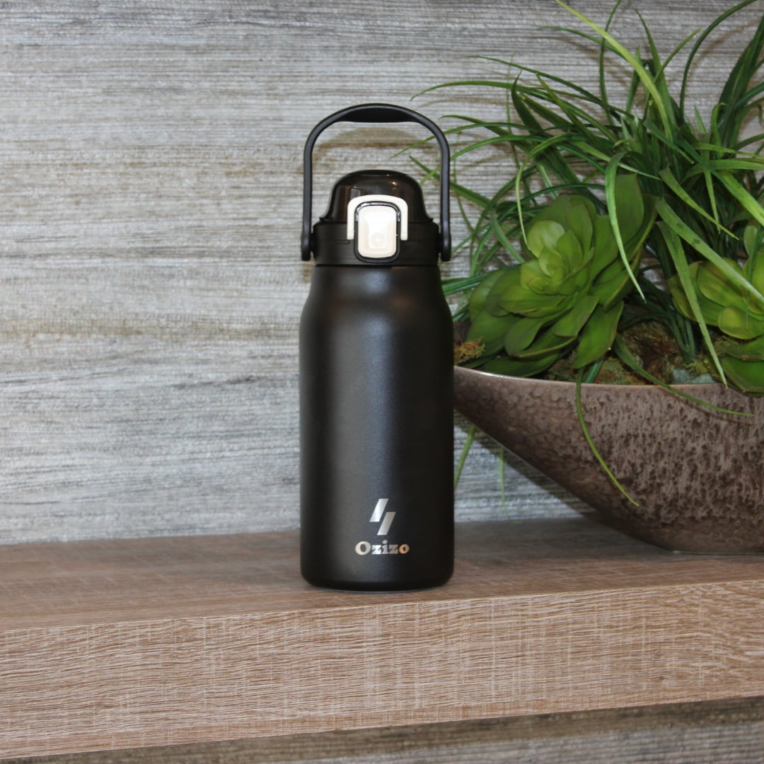 Ozizo 44oz Insulated Reusable Bottle with Straw, One-Click Flip Lid, and Handle, 2 Bottles