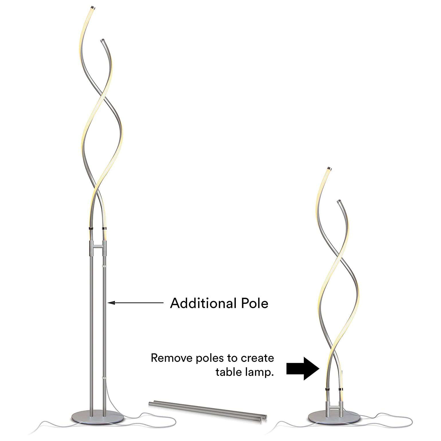 Brightech Embrace 60 in. Platinum Silver Industrial LED Super Bright Floor Lamp with Built-In 3-Way Dimmer Function