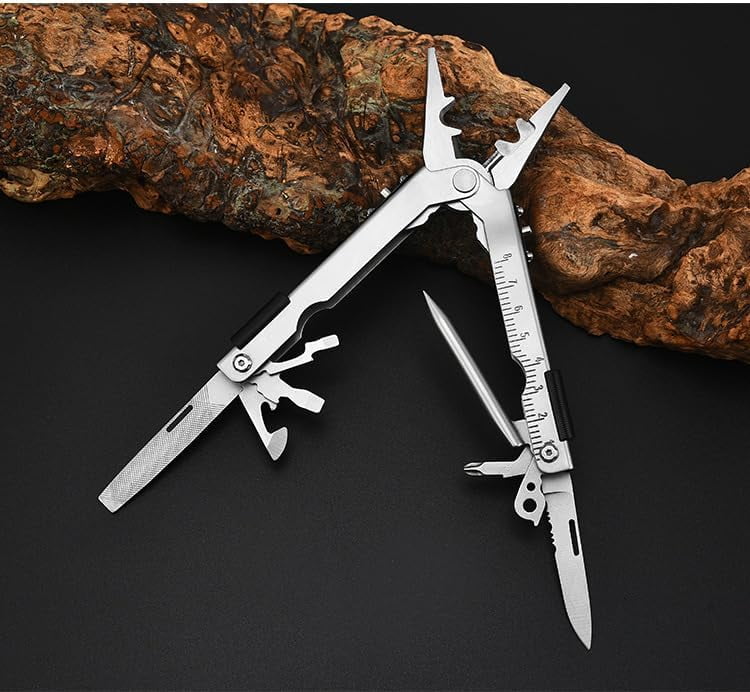 ABCISI 13 in 1 Portable Multifunction Tool, Pliers Screwdrivers Ire Stripper Folding Plier Pocket Cutter, EDC Combination Tools for Outdoor Camping Fishing (Silver)