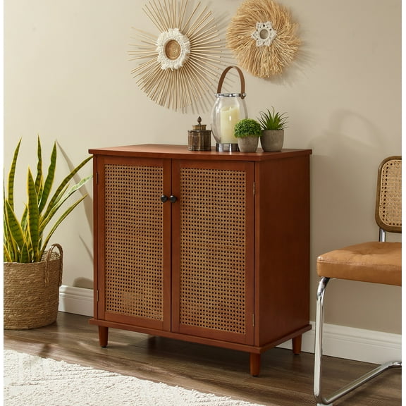 Art Leon Home Sideboard Buffet Cabinet Rattan Decoration Wood Finish Brown