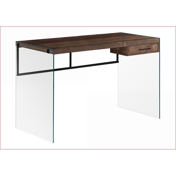 Desks, Home Office Computer Desk with Storage Drawers, 48” L, Modern, Clear Tempered Glass | Brown | Particle Board