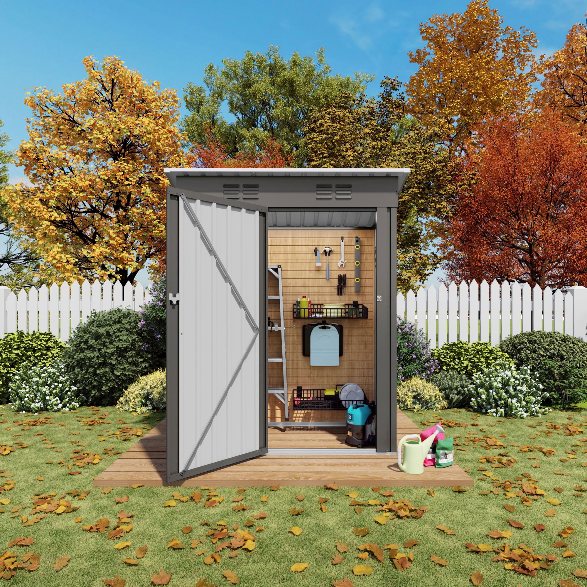 MAYEERTY 5x3 FT Metal Outdoor Storage Shed, Tool Shed with Pitched Roof & Lockable Door, for Garden, Backyard, Patio, Bike & Sundries Storage, Gray
