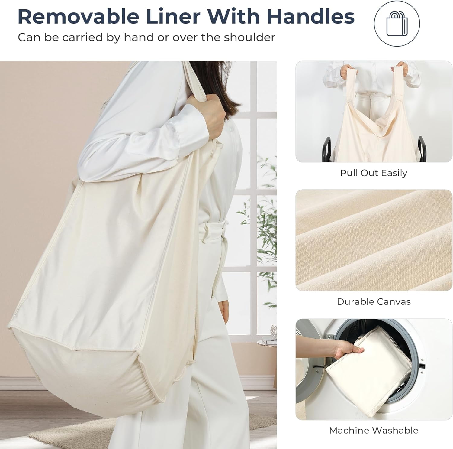 Laundry Hamper, 90L Rolling Laundry Sorter Cart with Removable and Washable Liner Bag, Rolling Clothes Hamper with Metal Handle for Laundry Room and Bedroom