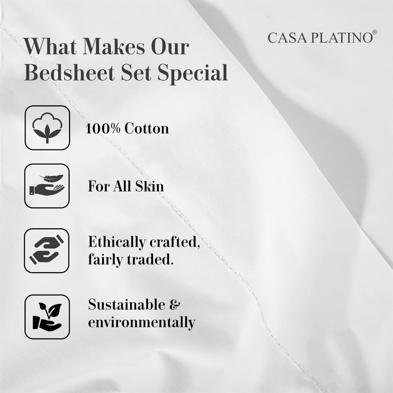 Casa Platino 100% Cotton Percale 4-Piece Queen Sheet Set photo 7