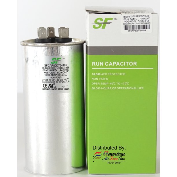 TRANE SF Dual Run Capacitor 80 + 7.5 MFD µF (MicroFarad) 370/440