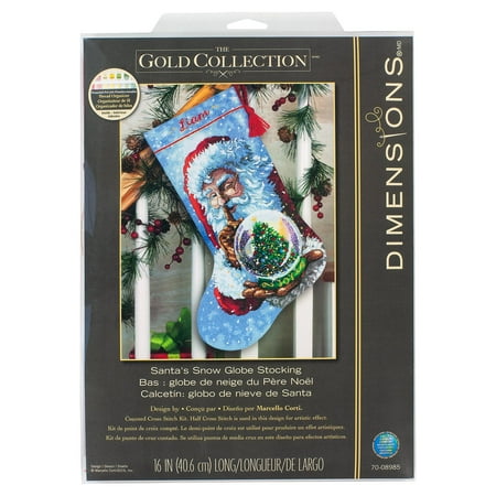 UPC: 0088677089856 | Dimensions The Gold Collection 16  Santa’s Snow Globe Stocking Counted Cross Stitch Kit  Multi-Color  1 Each