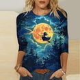 thumbnail image 2 of Brnmxoke Womens Halloween Blouse Fall 3/4 Sleeve Round Neck Shirt Vintage Witch Hocus Focus Graphic Tee Funny Holiday Tops Blue,XXXXL, 2 of 5