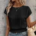 thumbnail image 6 of Htigea Women's Tops Casual Scoop Neck Short Sleeve Knit Hollow Out Shirts Loose Tunic Tops Blouses Black,S, 6 of 6