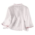 thumbnail image 4 of Womens Blouses Womens Retro Placket Frog Button Cotton Linen Top 3/4 Sleeve Embroidered Trendy Summer Casual Womens T Shirts, 4 of 4