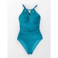 thumbnail image 6 of Cupshe Women's Blue Vacation One Piece Swimsuit Tummy Control Cutout High Neck Bathing Suit,S, 6 of 7