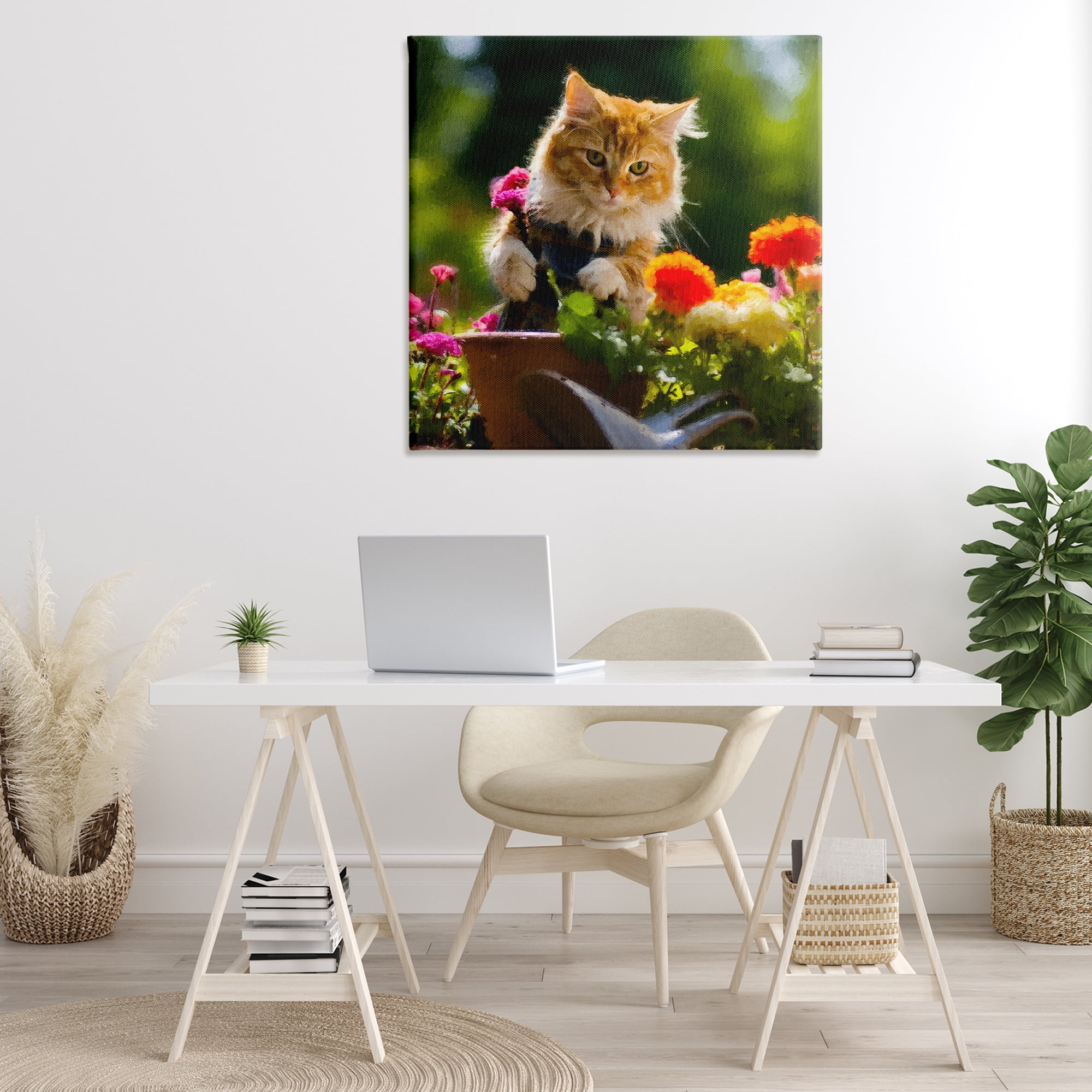 Stupell Industries Spring Gardener Kitten Animals & Insects Painting Gallery Wrapped Canvas Art Print Wall Art, 36 x 36