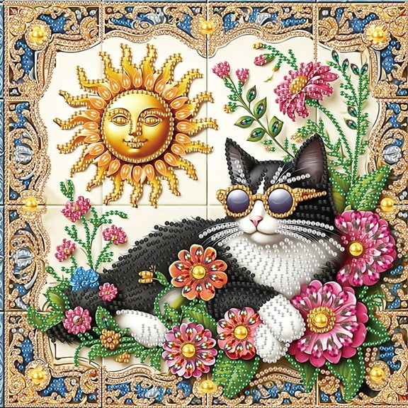 Sunbathing Black Cat Diamond Art Painting Kit