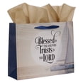 thumbnail image 3 of Christian Art Gifts Decorative Large Landscape Gift Bag w/Father's Day Card & Tissue Paper Set for Men & Dads: Blessed is the Man - Jeremiah 17:7 Inspirational Bible Verse, Creamy Beige & Navy Blue, 3 of 3