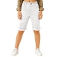 thumbnail image 2 of Kids Casual Solid Color Knee-Length Shorts, Elastic Waist Rolled Hem Bermuda Pants for Everyday Wear and Holiday Trips White 120, 2 of 5