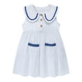 thumbnail image 3 of 2-Pack Toddler Girls School Dresses, Sleeveless Peter Pan Collar Uniform Dresses for Back to School, White&Pink , 2T–7T, 3 of 6