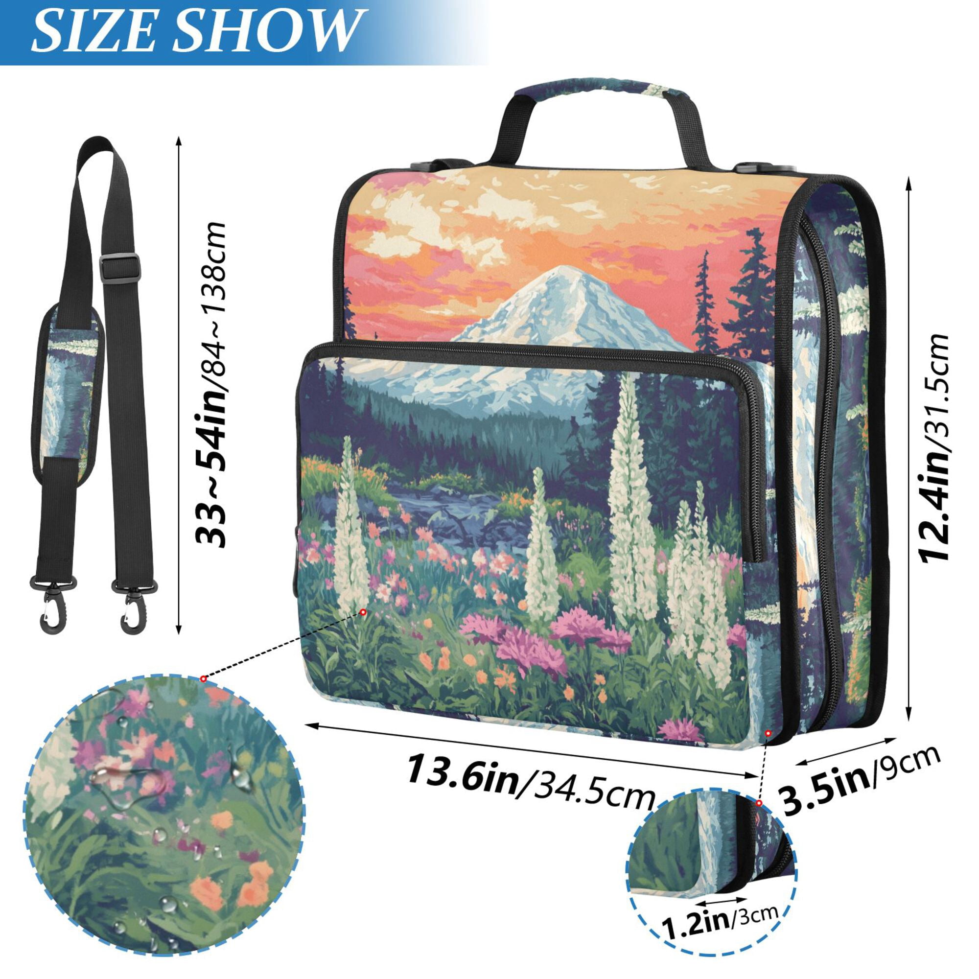 FORMRS Zipper Binder with Shoulder Strap 2-inch Ring 500 Sheet Capacity File Bag, Floral Mountain
