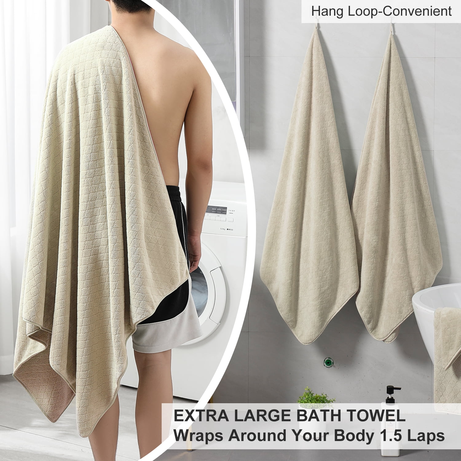 4 Pack Extra Large Bath Towels 35"x 70" Quick Dry Oversized Bath Towels Ultra Soft Microfiber Bath Sheets Highly Absorbent Bulk Towels Set for Bathroom Spa Hotel(Camel)