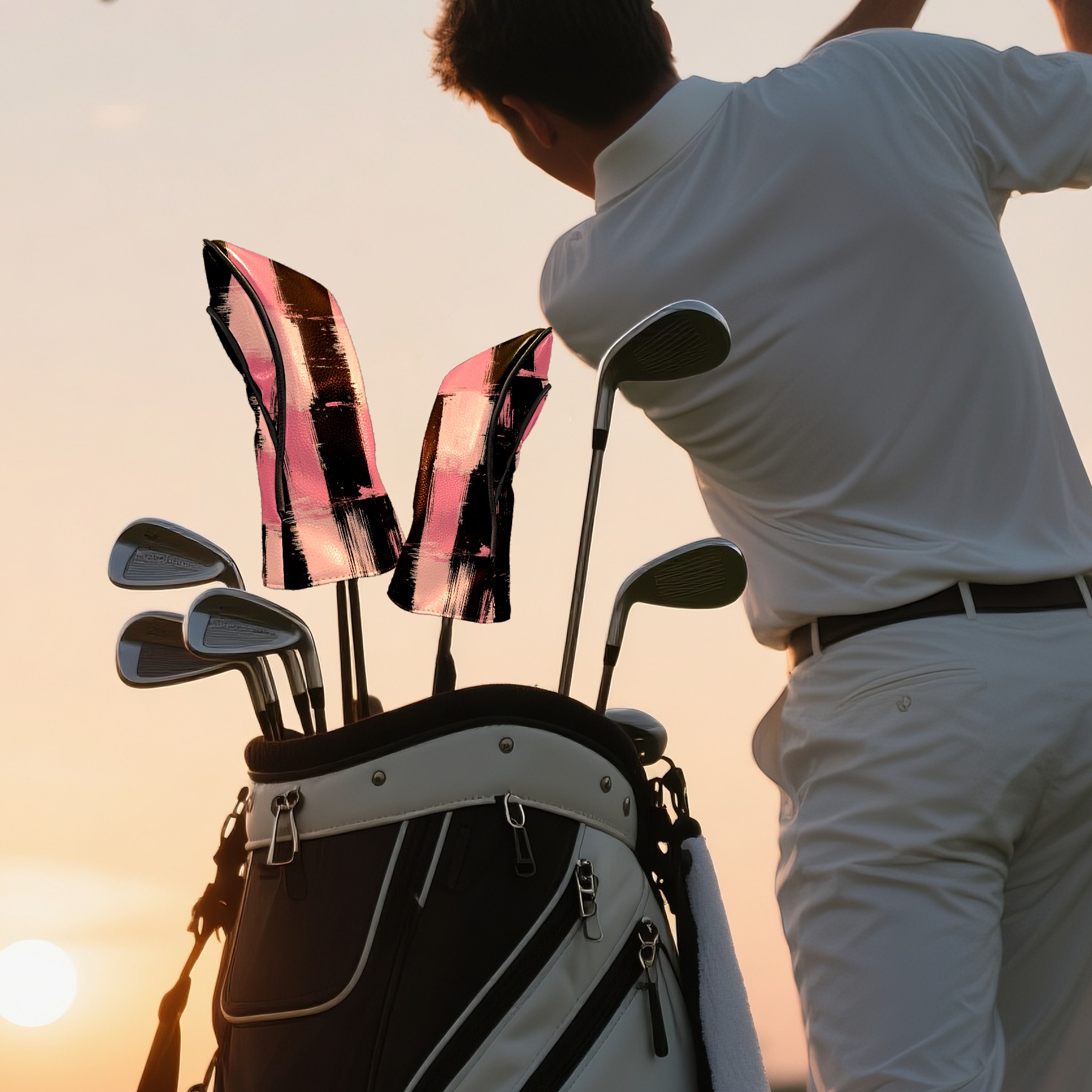 Golf Club Covers PU Leather Waterproof Head Covers for Fairway Woods Hybrids Gradient Grid