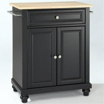 Bowery Hill Natural Wood Top Kitchen Island in Black