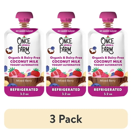 (3 pack) Once Upon a Farm Organic Refrigerated Baby Food Coconut Yogurt Mixed Berry, 3.2oz Pouch