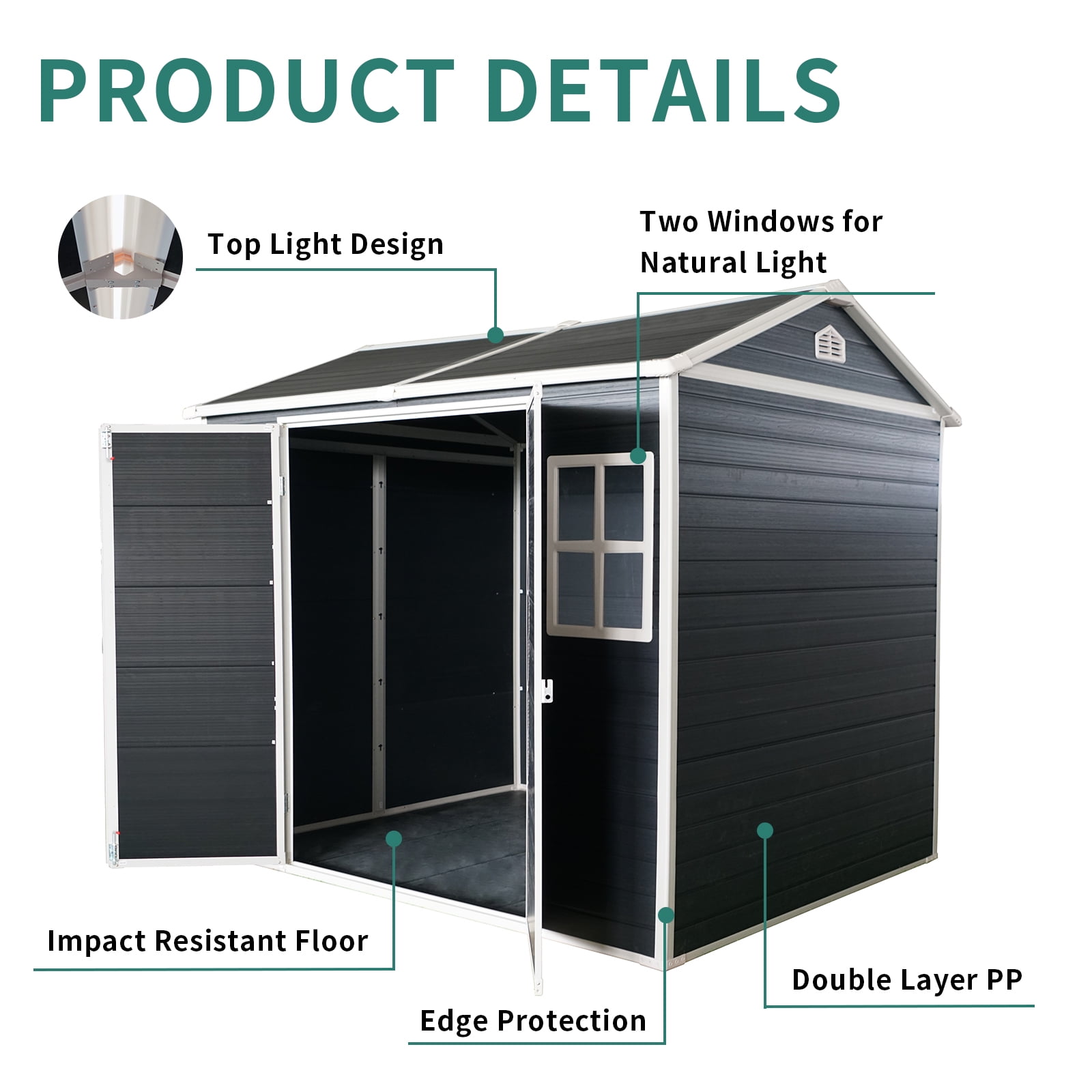 8x4 ft Outdoor Resin Storage Shed with Floor, Waterproof Plastic Patio Outdoor Storage Shed with Lockable Door for Garden Tools, Bicycles, Trash Cans, Backyard, Patio, Lawn (Black)