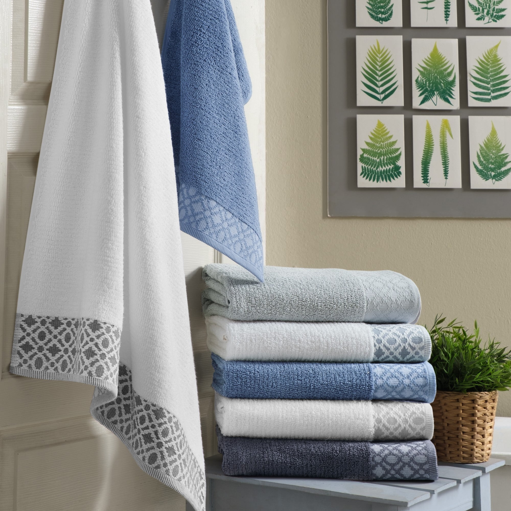 Market & Place Turkish Cotton Jacquard 6-Piece Hand Towel Set, Light Grey