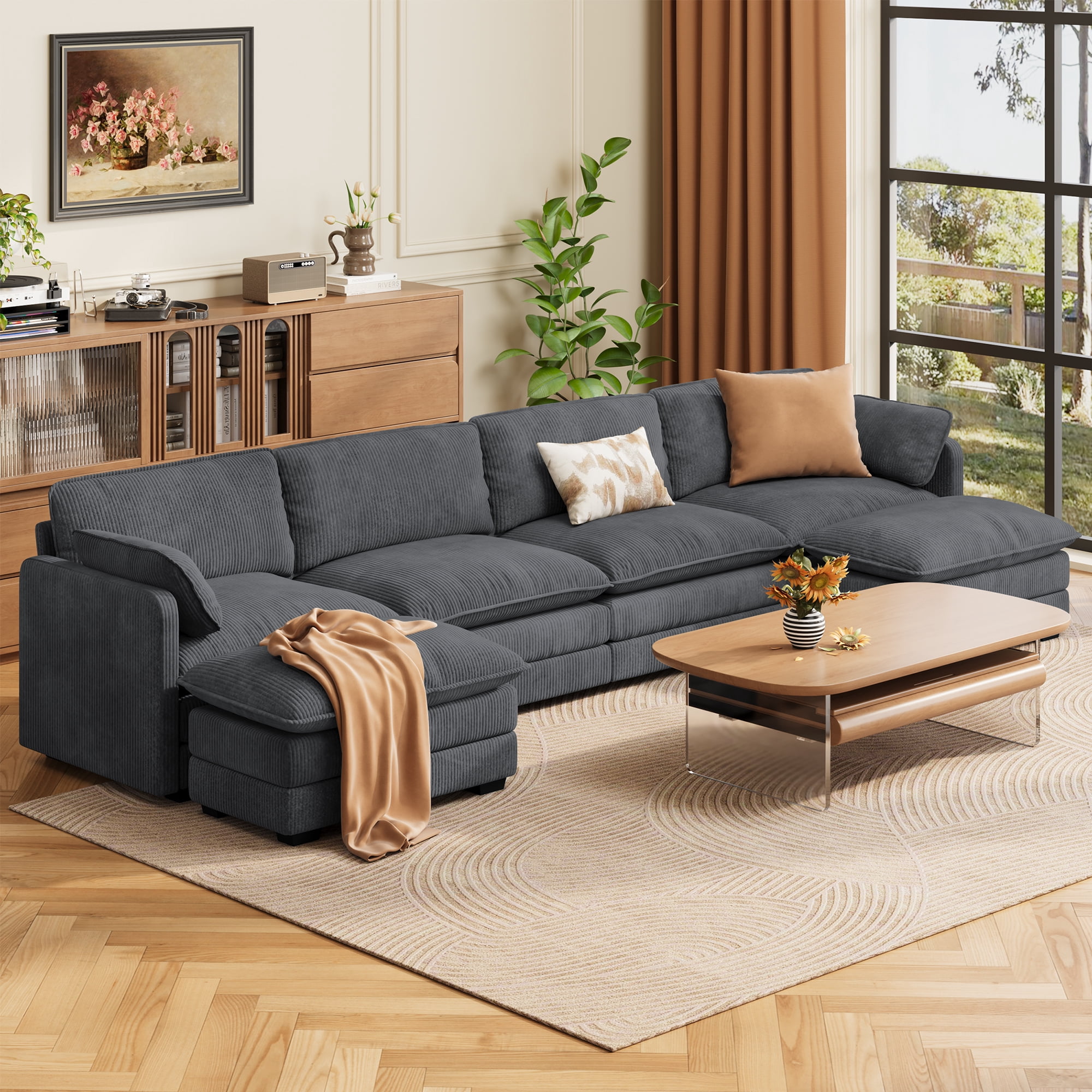 U-Shaped Sectional Couches for Living Room Noelse Cloud Sleeper Sofa with Double Layer Upholstered Seat, Pet-Friendly Fabric Sofa Couches for Living Room Bedroom and Apartment, Gray