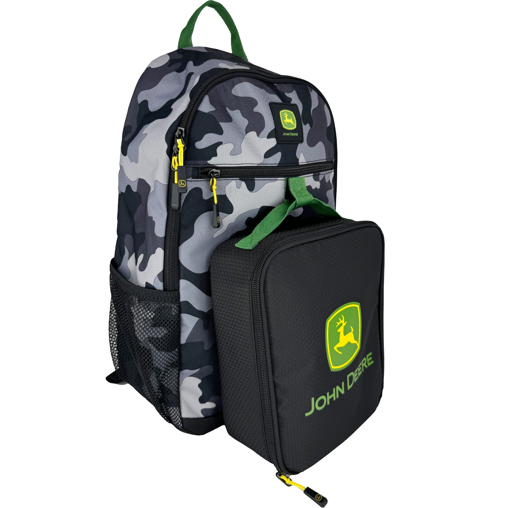 John Deere Boys' August 17" Laptop Backpack with Lunch Box, Black Camo