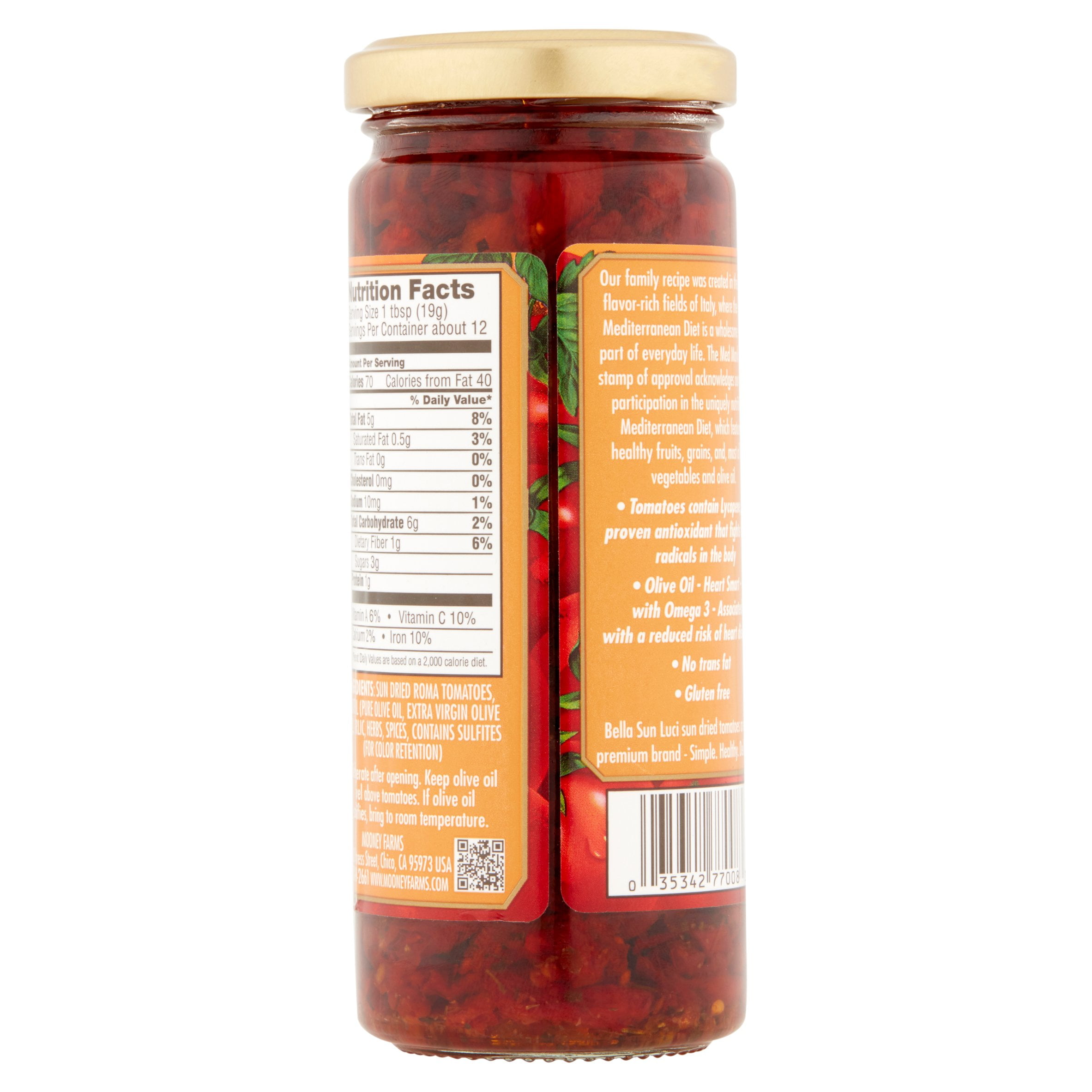 Bella Sun Luci Sun Dried Tomatoes in Olive Oil with Italian Herbs, Julienne Cut, 8.5 oz Jar
