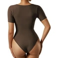 thumbnail image 3 of Women Ribbed Bodysuit Short Sleeve Square Neck Body Suit Tops, 3 of 3