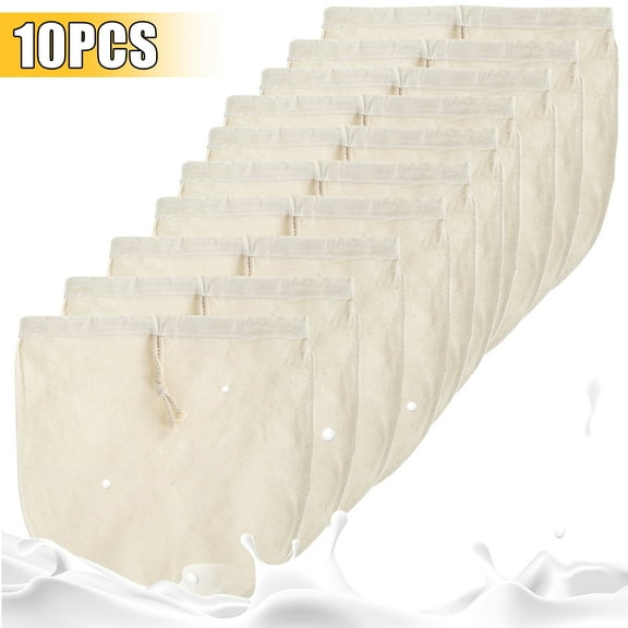 10pcs Nut Milk Bags, Reusable Fine Mesh Cheesecloth Bags, Almond Milk Strainers for Soy Yogurt Cold Brew Coffee Tea Juice, Beige