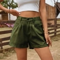 thumbnail image 5 of Nestiefly Womens Jean Shorts High Waisted Denim Shorts Stretchy Rolled Folded Hem Summer Casual Jorts with Pockets Army Green XL, 5 of 6