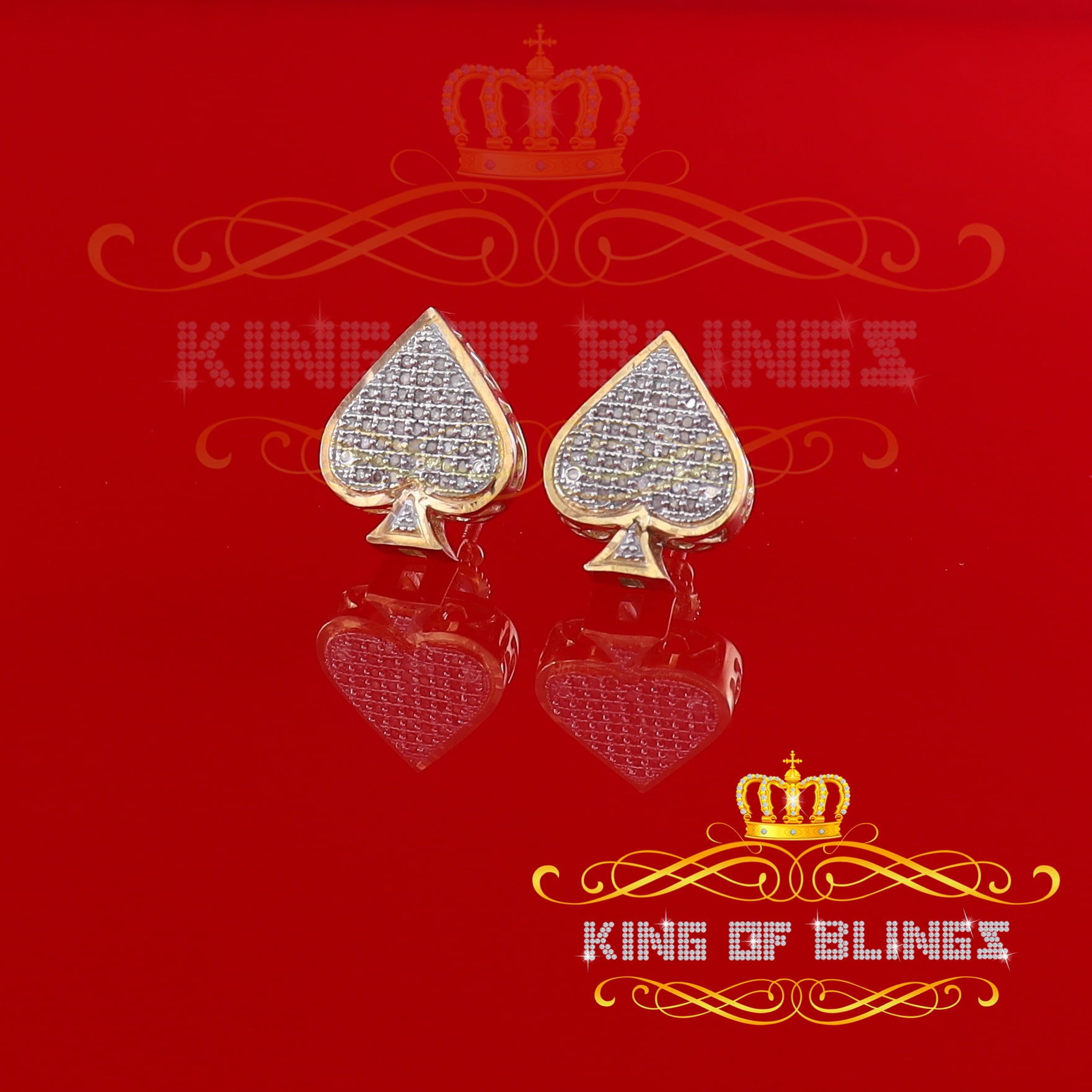 King of Bling's 925 Sterling Silver Yellow 0.25ct Diamond For Women's / Men's Stud Heart Earring
