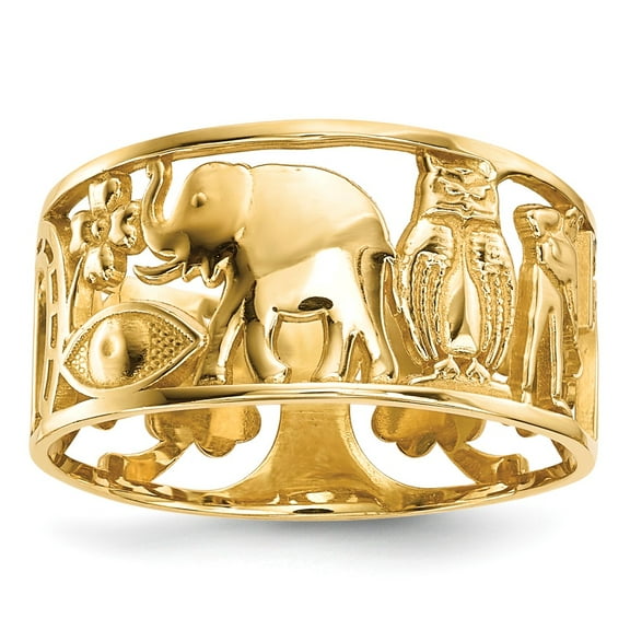 14K Yellow Gold Ring Band Themed Closed Back Textured