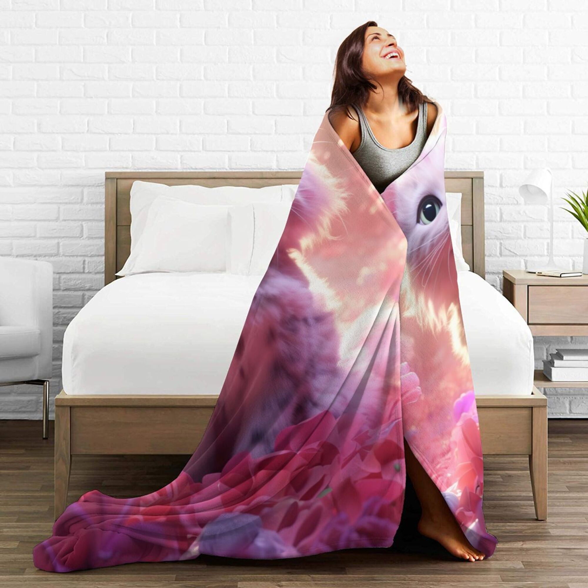 DouZhe Ultra Soft Micro Fleece Lightweight Flannel Bed Blanket Cute Pink Domestic Cat Print Cozy Warm Throw Blankets 60 x50 Walmart