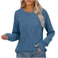 thumbnail image 2 of Nfurl Ribbed Knit Sweaters for Women Casual Crewneck Pullover Sweater Cozy Long Sleeve Solid Color Sweaters 2025 Fall Outfits Blue L, 2 of 8