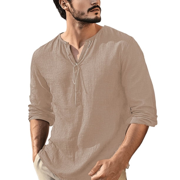 pstuiky camisa de manga larga para hombre, Camisa de hombre de color liso, manga larga, cuello en V, informal, cuello en V, manga larga, cuello en V top de hombre l