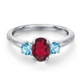 thumbnail image 3 of Gem Stone King 925 Sterling Silver Ruby Red Mystic Topaz and Swiss Blue Topaz Engagement Ring for Women | 1.20 Cttw | Oval 7X5MM | Gemstone November Birthstone | Size 9, 3 of 6