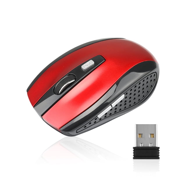 jesticaly Computer 2.4Ghz Wireless Optical Mouse Quick Speed Low Latency 6 Buttons Plastic Gaming Mice Desktop PC Portable Red 1Set