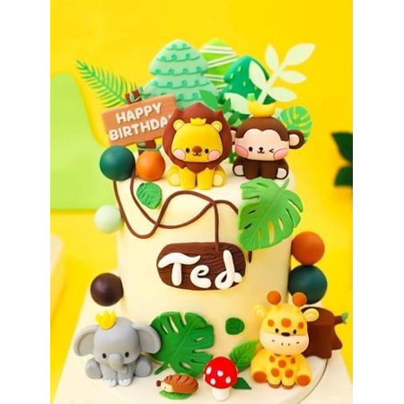 Cute Jungle Animals Cake Decorations Wild One Cake Decoration Safari Cake Decoration Giraffe Elephant Lion Tiger Cake Jungle Animals Birthday Party Decoration$$Home Decor, Kitchen, & Other