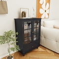 thumbnail image 6 of MDQMD Small Black Storage Cabinet with Glass Door & Adjustable Shelf, Kitchen Floor Cabinet with Drawer for Living Room, 6 of 8