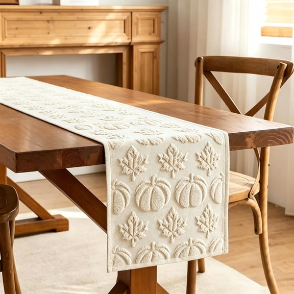 Thanksgiving Pumpkin Table Runner, Embroidered Fall Dining Tablecloth, Seasonal Harvest Table Accent, Patriotic Inspired Decor for Kitchen Dining Room Holiday Party