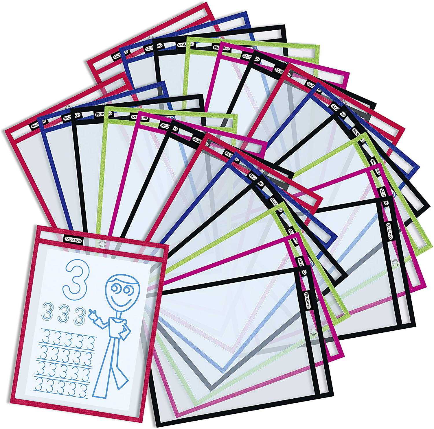 Teacher Supplies for Classroom Heavy Duty Oversized 10 x 14 Clear Plastic Sheet Protectors Nutsball Dry Erase Pockets Reusable Sleeves 30 Pack Job Ticket Holders Assorted Colors 