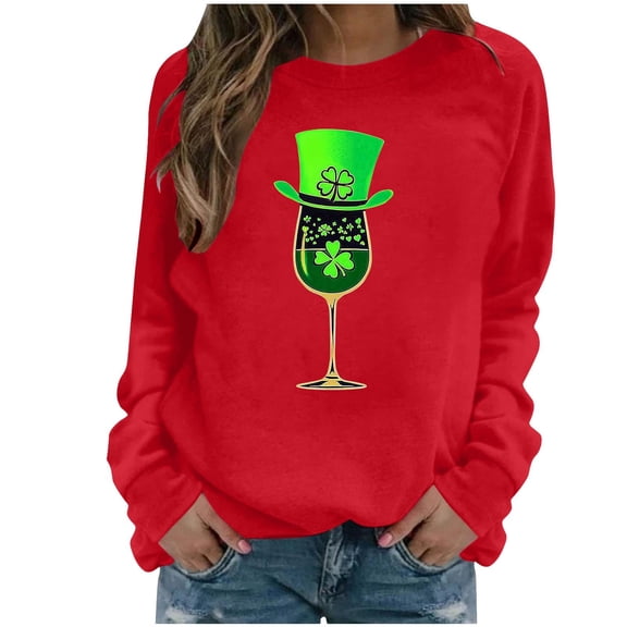 NuoCaiYun Sweatshirts for Women St. Patrick's Day Printed Long Sleeved Round Neck Fashionable Casual Hooded Sweatshirt Tops