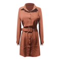 thumbnail image 1 of Vestido corto de otoño-invierno para mujer, manga larga, solapa, corte ajustado, estilo informal, tejido de poliéster suave y cómodo, color liso, corte holgado., 1 of 5