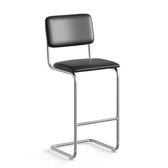 Pemberly Row Vegan Leather Bar Height Stool (Set of 2) in Black