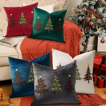EazyTech Velvet Christmas Tree Pillow Covers 18x18 Inch Set of 2, Embroidered Holiday Decor Throw Pillow Cover for Sofa Living Room, Green